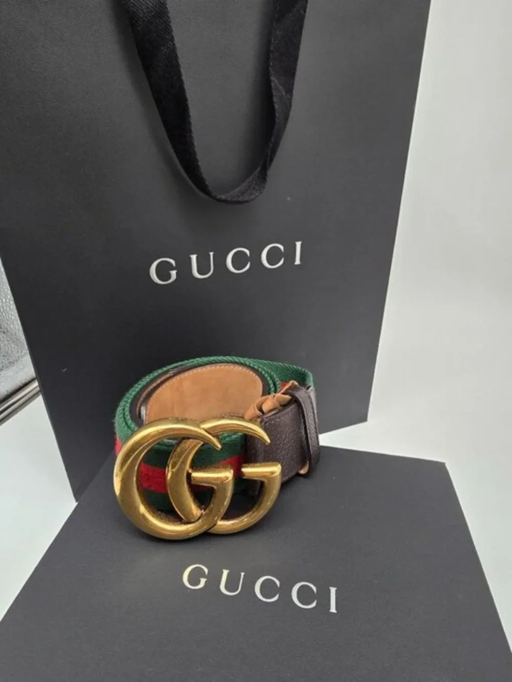 Authentic Gucci Web Elastic Torchon Double G Belt